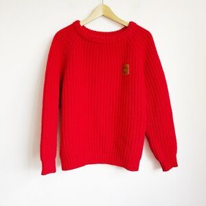 vintage 100% wool red knit chunky fishermans style pullover sweater